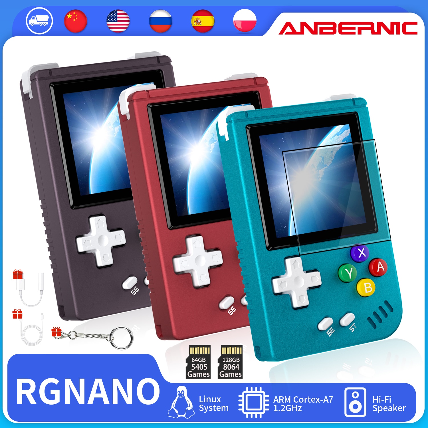 ANBERNIC-Mini consola de juegos portátil Retro RG Nano, pantalla IPS de 1,54 ", sistema Linux, reproductor portátil clásico, regalo para niños