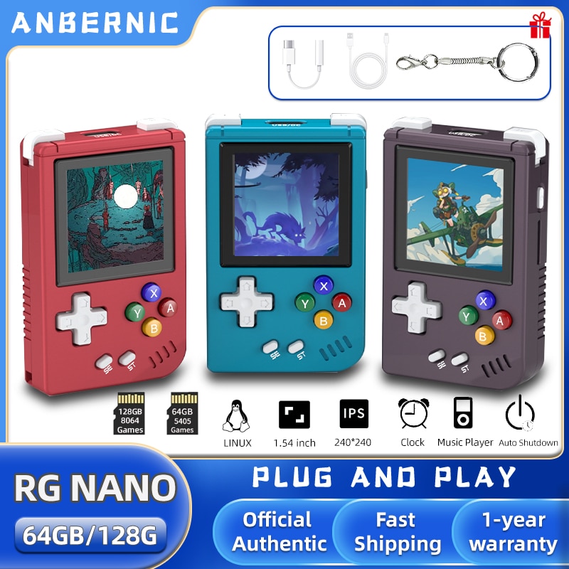 ANBERNIC-Mini reproductor de juegos portátil RG NANO Pocket, carcasa de Metal, pantalla IPS de 1,54 ", Linux, batería de 1050mAh, altavoz Hi-fi